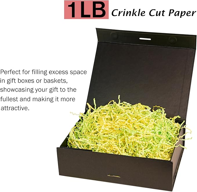 Bobobag - 1LB Easter Crinkle Cut Paper Shred Filler Recyclable Gift Wrap confetti Raffia Grass Shred Paper for Easter Baskets Filler Creative Eggs Decor (Yellow & Green)