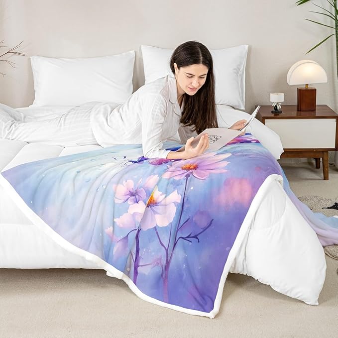 Feelyou Blue Butterfly Fleece Throw Blanket Baby 30"x40" Kids Girls Sherpa Blanket Plush Fuzzy for Bed Couch Chair Living Room, Floral Flower Bed Blanket Cute Watercolor Room Decor
