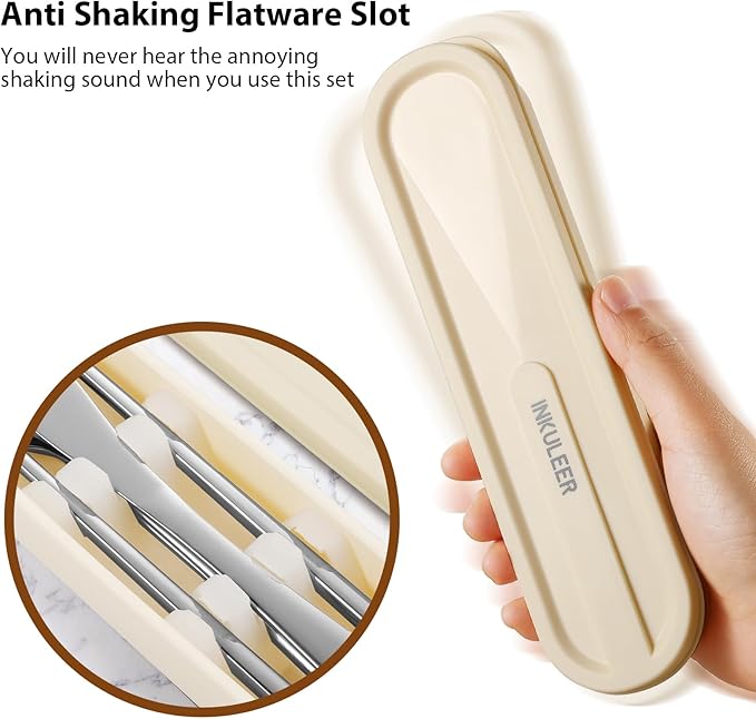 Travel cutlery set, 18/8 stainless steel cutlery, Reusable utensils set with case, Portable Silverware Lunch Box for Camping and Office-Stainless steel