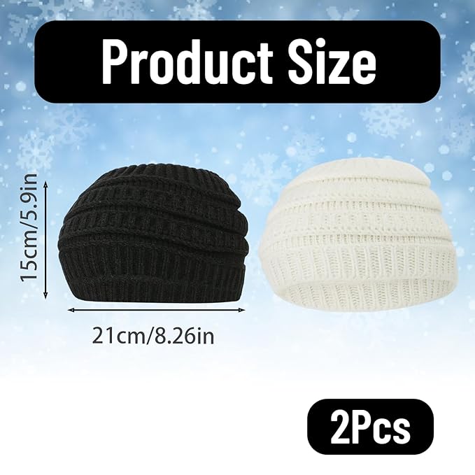 2-Pack Winter Headbands with Plush Fleece Lining, Fleece Ear Warmer Headbands for Women, Black and White Yarn Head Warmers for Outdoor Activities ﻿