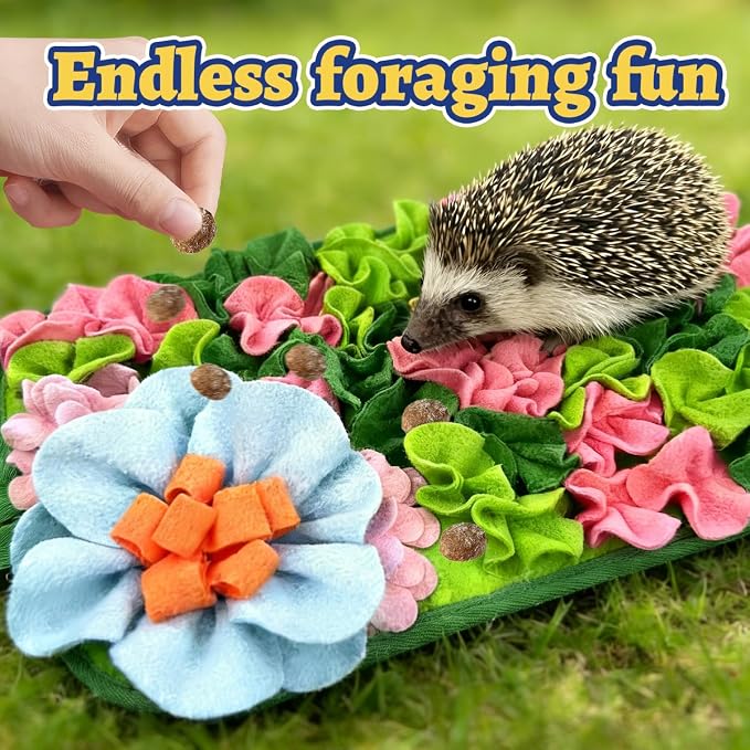 Hedgehog Foraging Mat Enrichment Toy, with Non-Slip Bottom for Hedgehogs, Rabbits, Guinea Pigs, Hamsters, Hedgehogs Cage Accessories Interactive Feeding & Sensory Play Mat (Floral, 17.7x9.8 Inches)