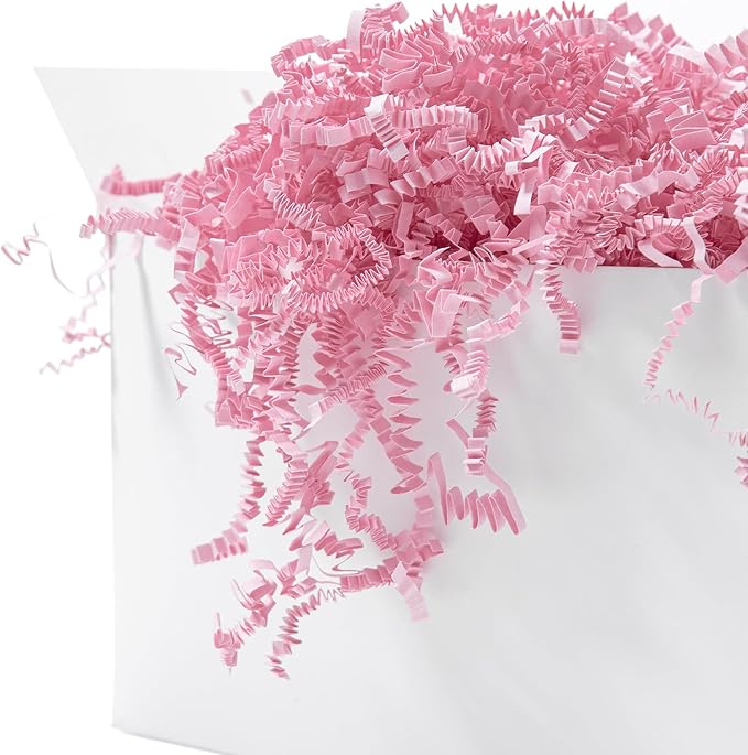 Mefleet 1/2 LB Crinkle Cut Paper Shred Filler 8 oz Light Pink Crinkle Shredded Paper for Gift Box - Gift Basket Bag Filler - Grass Cushion Stuffing for Valentine's Day, Birthday Packaging Wrapping