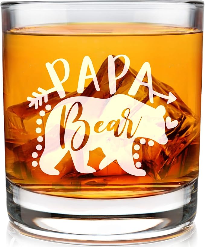 Papa Whisky Glass Birthday Gifts for Papas from Grandkids Papa Bear 11Oz Old Fashioned Whisky Glass Christmas Fathers Day Drinking Glasses Presents for Papas