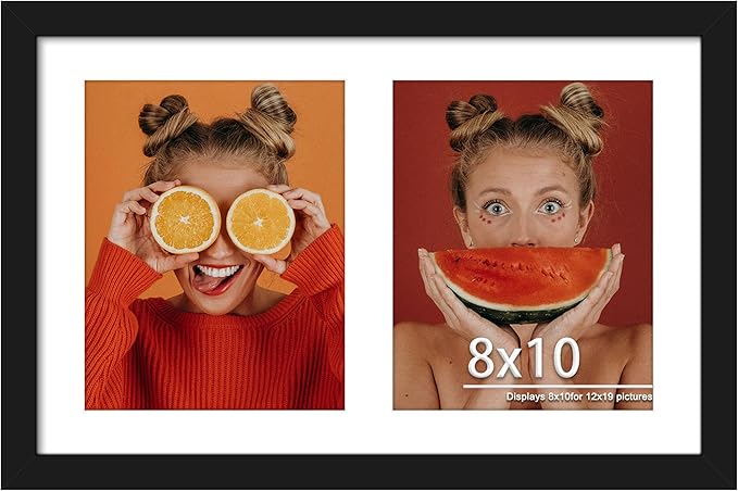 12x19 Double Picture Frame 8x10 Displays Two 8x10 inch Photos Collage Available Horizontal Wall Mounting Display and Vertical Black