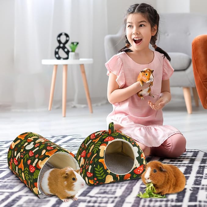 Bienbee Guinea Pig Hideout, 2 Piece Washable Set for Small Animals Small | Guinea Pig Bed With Soft Plush, Resilient Padding, and Easy Machine Washing for Resting Hiding and Tunnel Playing