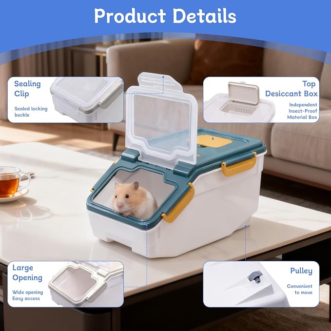 Saim Extra Large Chinchilla Sand Bath Container, 7.4-Inch Hight Dust Bath House with Low-Mess Lid & Scoop, Digging Box for Hamster Hedgehog Small Animals - Blue