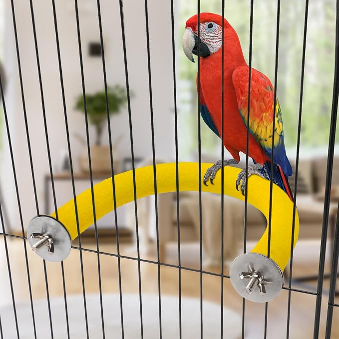 Rypet U-Shaped Large Parrot Perch, Quartz Bird Perch for Cage(Yellow L) | Safe Chew & Rest Perch for Large Birds, Durable Non-Toxic Cage Accessory, for Parakeets Cockatiels Conures Macaws