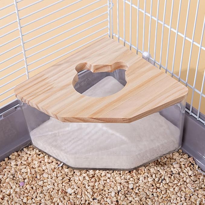 Large Hamster Sand Bath, Hamster Dust Bath House, Hamster Digging Box, with Wood Cover, Hamster Litter Box Multiple Colors, Sand Bath Container for Small Pets Clear