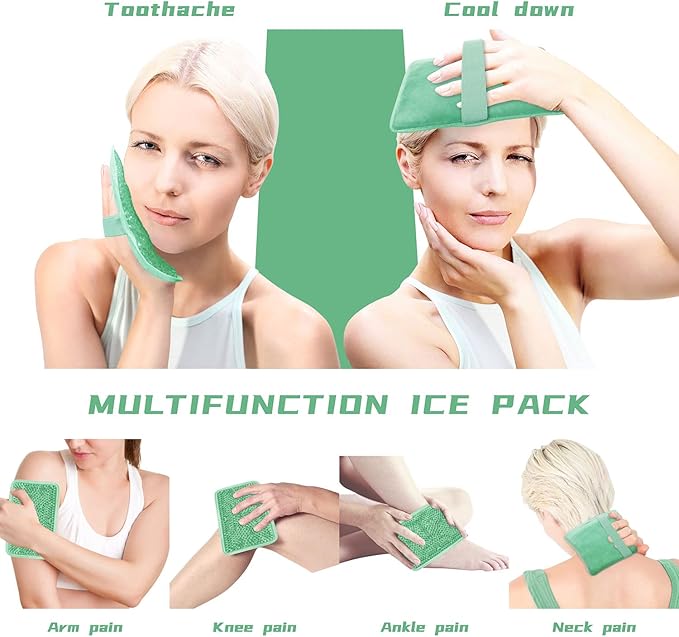 Gel Ice Pack Ice Bag with Strap-Reusable Hot & Cold Pack Compress Therapy for Pain, Swelling,Injuries of Knee, Shoulder, Foot, Back, Ankle, Neck, Hip, Elbow,Wisdom Tooth (1 pcs.Green)