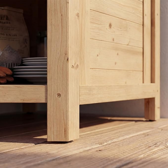 MOUMON Corner Patio Kitchen Storage Cabinet with Stainless Steel Countertop, Solid Cedar Patio Prep Table for Grilling, Outdoor Cooking Station, Oak 35.4”W x 35.4”D x 37.4”H