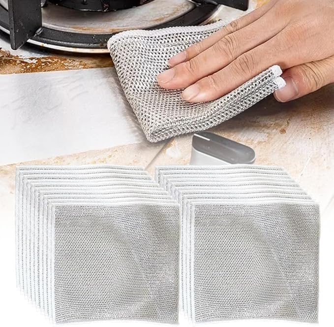 Multipurpose Wire Dishwashing Rags for Wet and Dry, 2024 Reusable Non Scratch Metal Wire Dishcloth, Upgrade Metal Scrubbing Pads Sponge Clean for Home Kitchen Stove Tops (20Pcs)