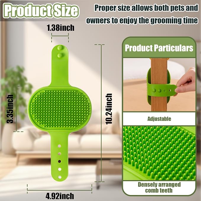 Bestac Pet Grooming Brush - Durable for Dogs & Cats, Ergonomic Handle, Soft Rubber Brush, Enhances Bath Efficiency, Ideal for Daily Fur Care & Bath Grooming of All Pets (Green, pack of 1)