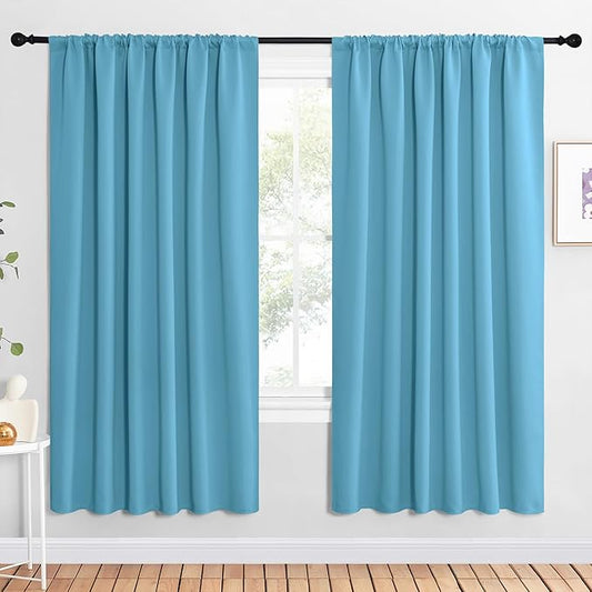 NICETOWN 2 Panels Blackout Curtains, Rod Pocket Window Curtains Room Darkning Drapes for Bedroom/Living Room, Thermal Insulated Solid Draperies for Home Office/Study, 62 by 72-Inch, Teal Blue