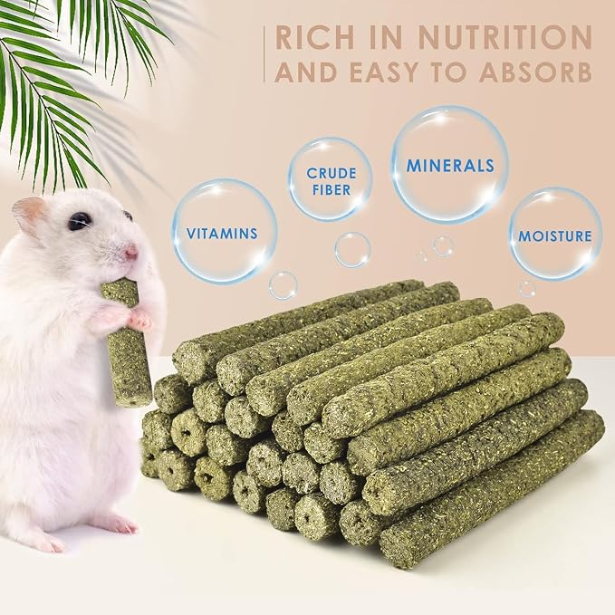Grddaef 45Pcs Rabbit Toys, 300g Natural Timothy Grass Molar Teeth Stick Chew Toys for Chinchilla Rabbit Bunny Guinea Pig Treats