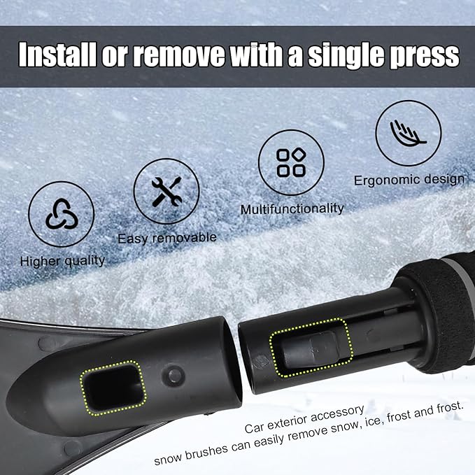 Car Snow Brush and Ice Scraper, Multi-Functional Detachable Snow Brush with Foam Grip, Ice Snow Removal Cleaning Tool for Car Windshield Window, Universal Car Accessories (Black)