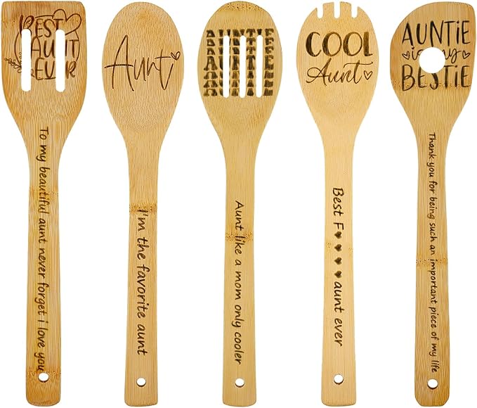 Aunt Gifts,Gifts for Aunt from Niece & Nephew,Best Aunt Ever Gifts,Birthday Gifts for Aunt,Great Aunt Gifts,Kitchen Gifts for Aunt Unique,Gifts for New Aunt,To Be Aunt,5PCS Aunt Wooden Cooking Spoons