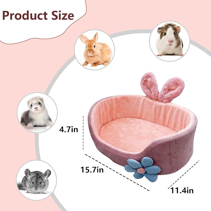 Bunny Bed, Rabbit Beds, Comfortable Guinea Pig Bed with Removable Mat, Washable Rabbit Couch, Suitable for Chinchilla, Hedgehog, Ferret (Pink)