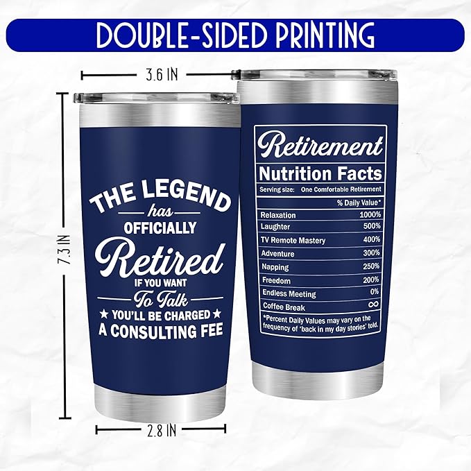 Retirement Gifts for Men - The Legend Has Retired - Retired Tumbler for Dad, Him, Man, Boyfriend, Husband - 20 Oz Tumbler Best Gift for Retirement Men, Fathers Day, Birthday, Christmas Gifts