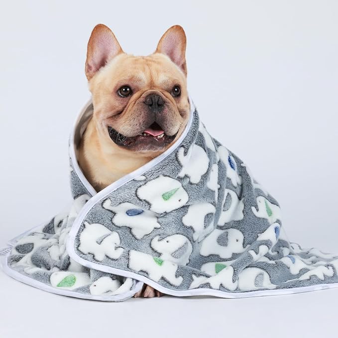 1 Pack 3 Blankets Super Soft Fluffy Premium Cute Elephant Pattern Pet Blanket Flannel Throw for Dog Puppy Cat Dark Grey Large(41x31 inch) | Fuzzy Flannel Small Pet Blanket Washable, Cute Elephant Print for Crate Car Bed. Puppy Essential,Cat Stuff Gifts...