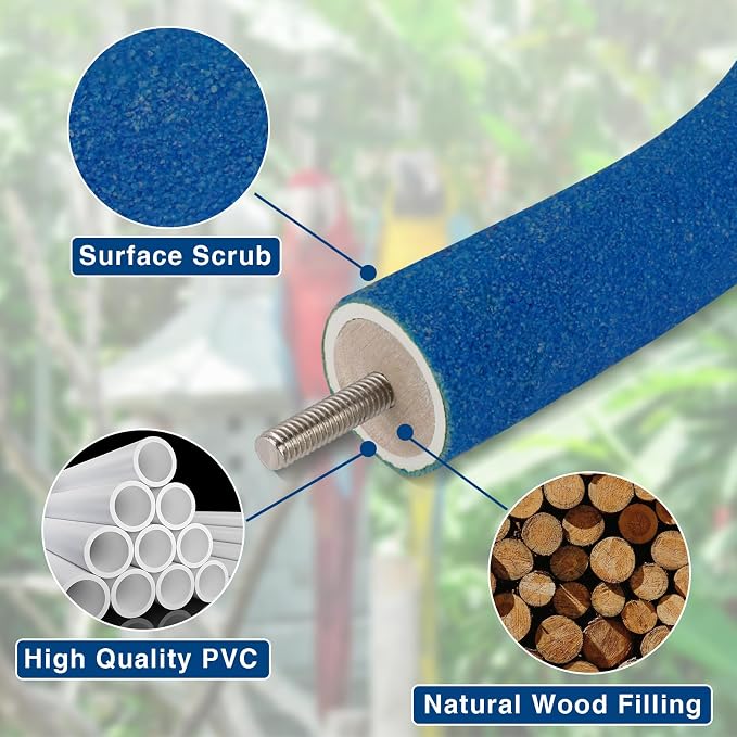 Rypet U-Shaped Parrot Perch, Quartz Bird Perch for Cage(Blue S) | Safe Chew & Rest Perch for Large Birds, Durable Non-Toxic Cage Accessory, for Parakeets Cockatiels Conures Macaws