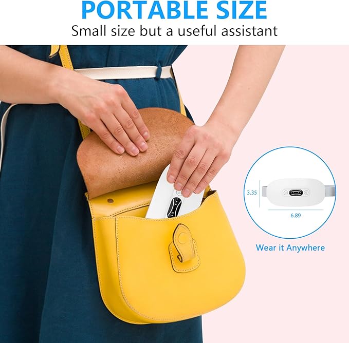 LISACOOL Portable Ccordless Heating Pad for Period Cramps Electric Waist Belt Device Portable Heatings Pad with 3 Heat Levels and 3 Massage Modes Birthday Gifts for Women and Girls (White)