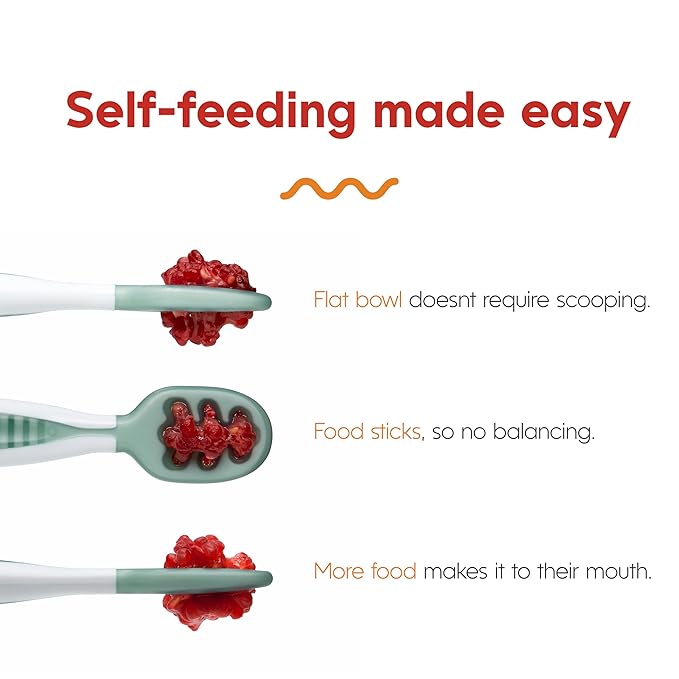 NumNum Baby Spoons Set, Silicone Pre-Spoon GOOtensils for Kids Aged 6+ Months - First Stage, Baby Led Weaning (BLW), Teething Spoon - Travel Case + 2 Spoons, Blue/Navy