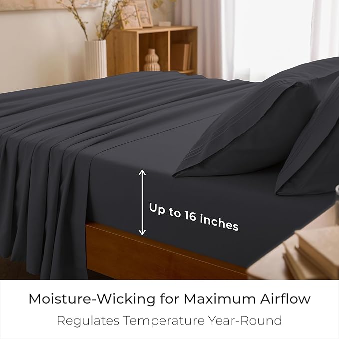 Mellanni King Sheets Set - 4 PC Iconic Collection Bedding - Hotel Luxury, Extra Soft, Cooling Bed Sheets - Wrinkle, Fade, Stain Resistant (King, Charcoal)