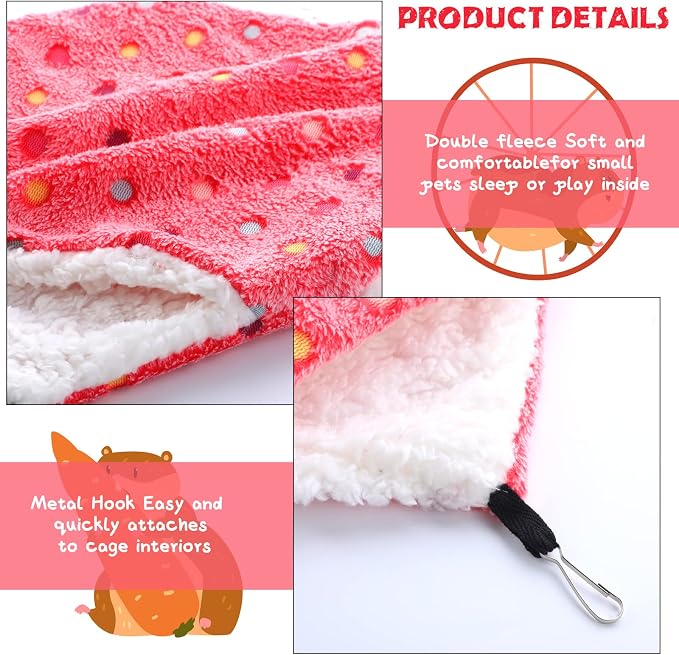 BOAO 2 Pcs Guinea Pig Rat Hammock for Pet, Mint Green, Pink, Heart Pattern | Ferret Hamster Hanging Hammock, Guinea Pigs Accessories, for Small Animals Chinchilla Parrot Sugar Glider Ferret Squirrel