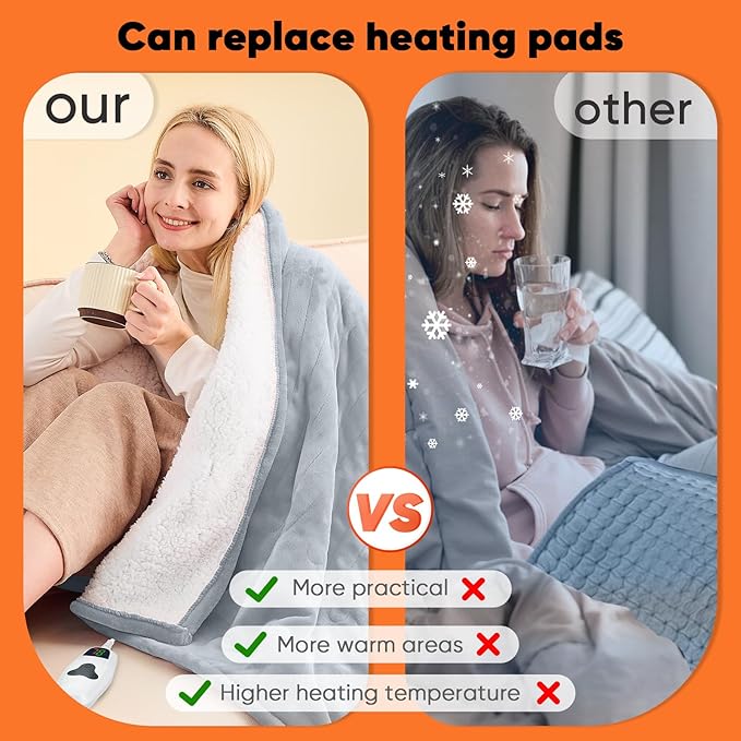 greenoak Heated Blanket Electric Full 72"X84", Heating Blanket with 10 Heat Levels 1/2/4/6/8 Hours Auto-Off, Flannel Sherpa Soft Warm Heater Blanket, Dove Grey
