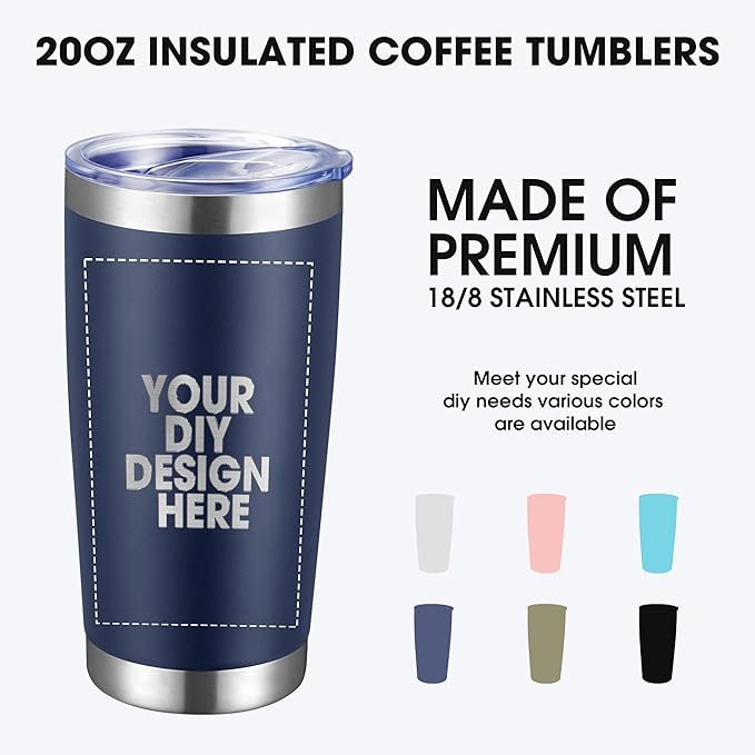 Personalized Custom Tumbler Print in USA 100 Pcs 20oz Stainless Steel Coffee Cup with Lid & Straw Double Wall Insulated Tumbler with Colorful Text Logo Photo