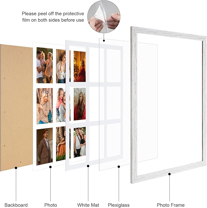 13.5x19.5 Collage frame with 9 Openings 4X6 Pictures, Multiple Picture Frame with Mat, Wall or Tabletop Decor, White Wood Grain,2 Pack