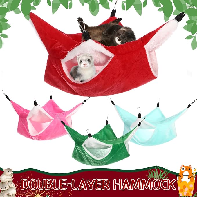 Nuogo 4 Pcs Guinea Pig Rat Hammock for Cage, Light Color, Classic | Ferret Hanging Hammock, Double Sided, Guinea Pig Accessories for Small Animals, Squirrel, Chinchilla, Parrot, Sugar Glider