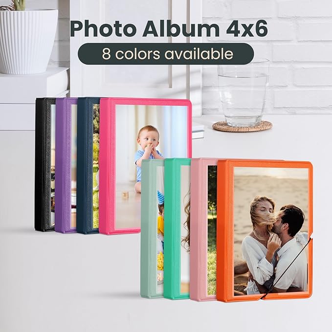 Lifting 2 Pack Small Photo Album 4x6 28 Pockets Plastic 4 x 6 Photo Book Album with Customizable Cover Mini Picture Album for Family Wedding Anniversary Baby Vacation (Salmon Orange)