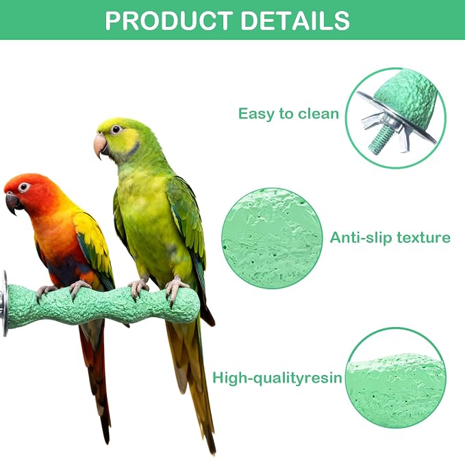 Bird Beak Grinding Stone & Nail Trimmer for Parrots, Anti-Slip Claw Grinder | Resin Beak Grinder & Washable Claw Trimmer for Budgie, Conures, Parakeets, Cage Accessory with Perch Stand (2, Green, 5 inch)