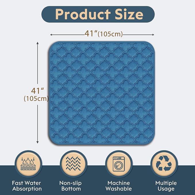 FunFurry Washable Pee Pads for Dogs - 2 Pack Reusable Pee Pads，Waterproof Puppy Pads，Pet Training Pads，Super Absorbent with Dog Paw Shape Non-Slip Backing (Blue, 41" X 41" - 2 Pack)