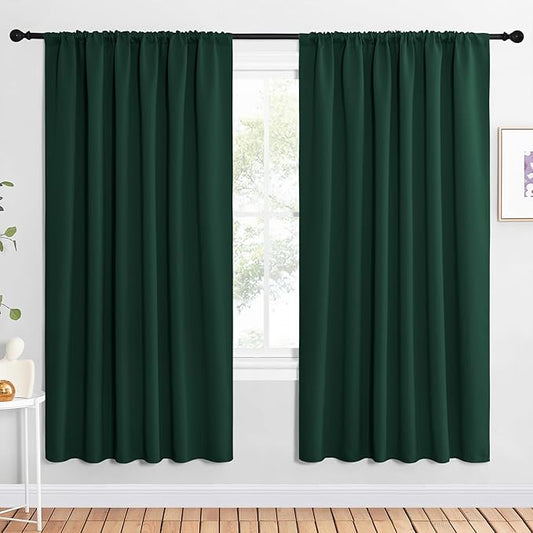 NICETOWN 2 Panels Blackout Curtains, Rod Pocket Window Curtains Room Darkning Drapes for Bedroom/Living Room, Thermal Insulated Solid Draperies for Home Office/Study, 62 by 72-Inch, Hunter Green