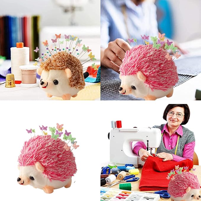 CICILIAYA Hedgehog Shape Pin Cushion, Cute Pincushions Sewing Kit Lovely Needle Cushions Pins Holder Sewing Accessories Supplies with 100Pcs Colored Butterfly Pins for Quilting DIY Crafts Patchwork