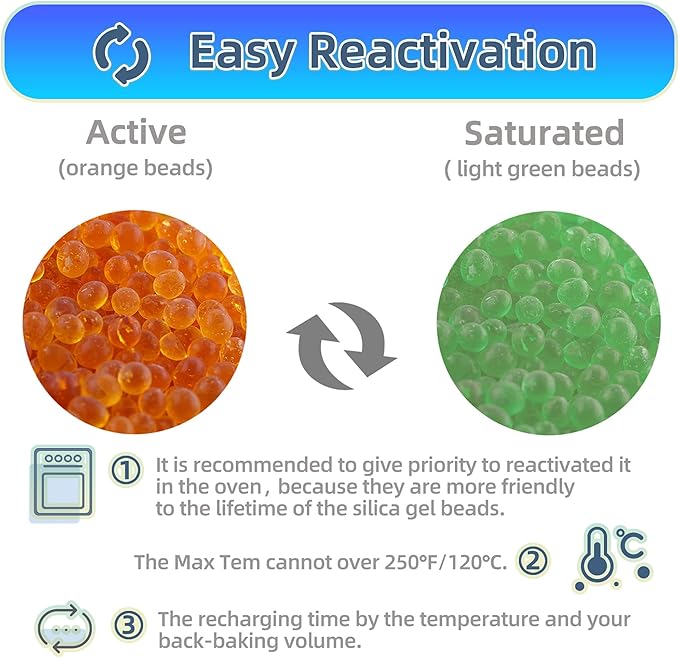 Silica Gel 6LBS, Indicating Silica Beads (Orange to Green), Reusable Silica Gel Desiccant Dehumidifier