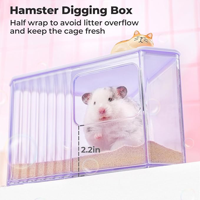 mini&moe Hamster Sand Bath Container - Small Animal Bathroom Shower Room Large Space Corner Digging Box with Cleaning Scoop Rat Dust Bath House for Guinea Pig, Hedgehog, Gerbil