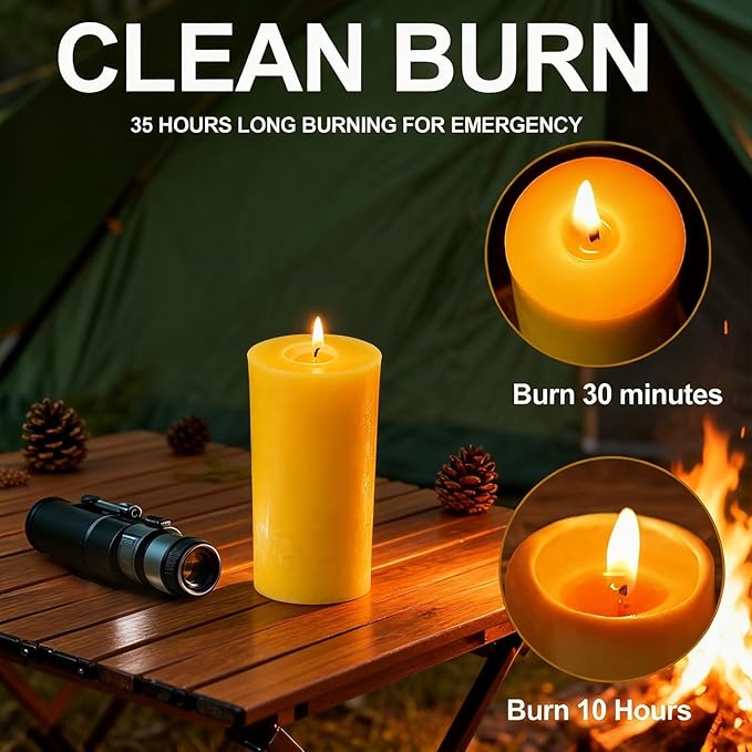 Beeswax Pillar Candles Set of 2,70 Hours Long Burning,100% Natural Beeswax Candles for Emergency,Pure Bees Wax for Home, Beeswax Candles Bulk for Relax, Smokeless & Dripless