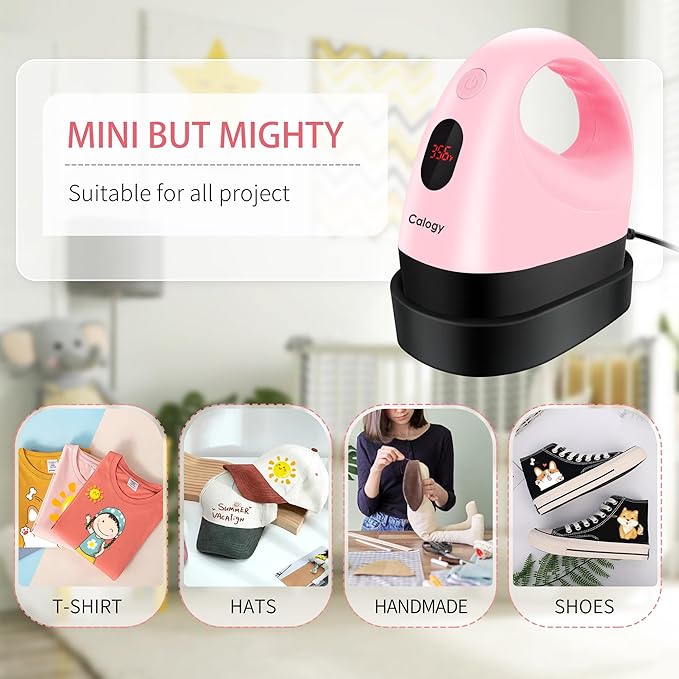 Calogy Mini Heat Press, Heat Transfer Machine, Constant Temp Control, Insulated Safety Base, Fits for Crafts, T-Shirt, Hat, Cap, Pillows (Cherry Pink)