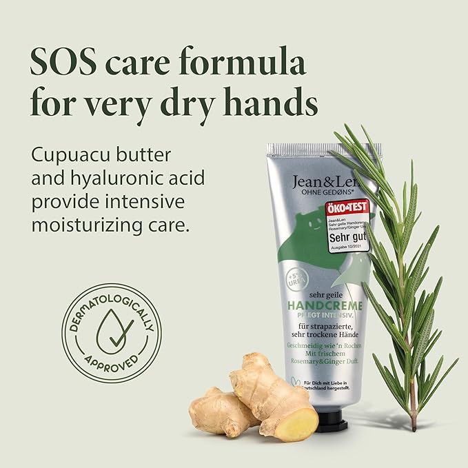 Jean & Len Hand Soap Rosemary & Ginger, with Hand Cream, liquid soap in dispenser gently cleanses hands, hand cream nourishes intensively, paraben free, Soap 8.4 Fl. Oz. + Hand Cream 2.54 Fl. Oz.