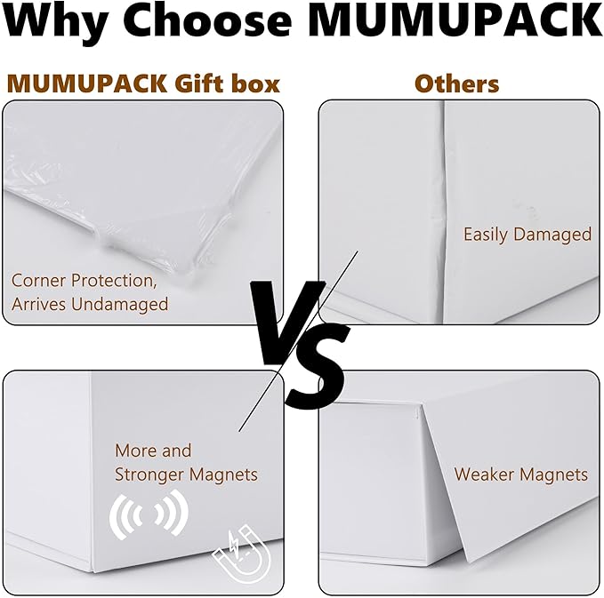 MUMUPACK 4 Pack White Gift Boxes With Lids,12x8x4.5 Inch Bridesmaid Proposal Box And Printable Stickers,Proposal Boxes With Ribbon For Wedding, Packaging, Present, Birthday