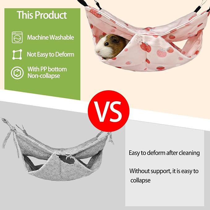 kathson 5 PCS Guinea Pig Hammock Set, Washable Rat Hammock, Guinea Pig Hideout Bed Soft Hamster Hanging Tunnel Mats Small Pets Cage Accessories for Chinchilla, Sugar Glider, Squirrel(Pink)
