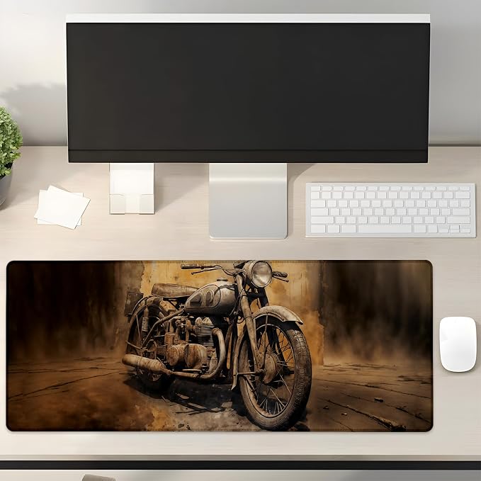 Vintage Motorcycle Gaming Mouse Pad Gifts 31.5" x 11.8", Non-Slip Rubber Base MousePads for Computers Laptop School Office Home Accessories Decor, Mouse Pad, Keyboard Desk Mat