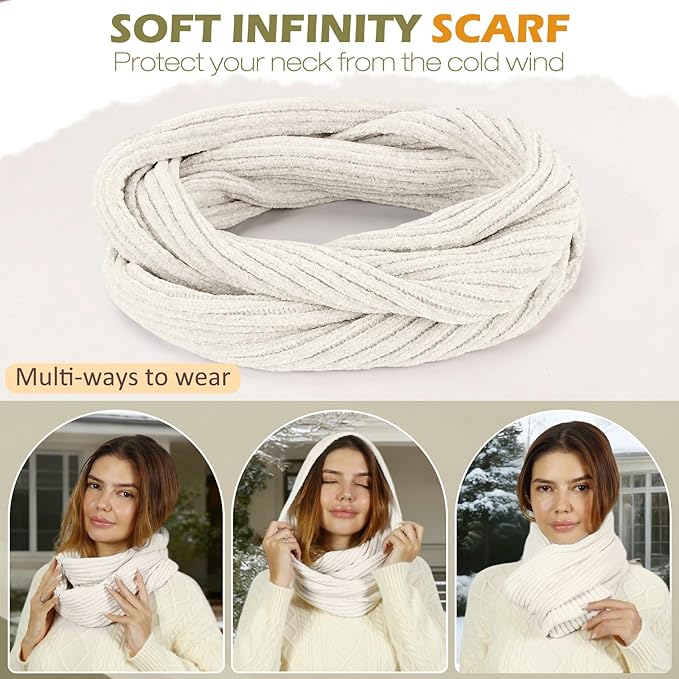 Winter Hats Gloves Scarf Set for Women, Beanie Hat Headband Ear Warmer, Infinity Scarf Touchscreen Gloves for Cold Weather