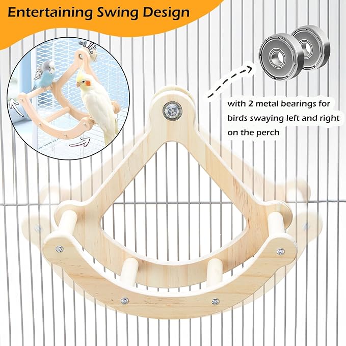 Bird Perch Toy, Wooden Interactive Rocking Parakeet Toys and Perches | Exercise Wheel Cockatiel Toys, Intelligence Puzzle Birds Enrichment Toy for Parrot, Bird Cage Accessories for Budgies Conure