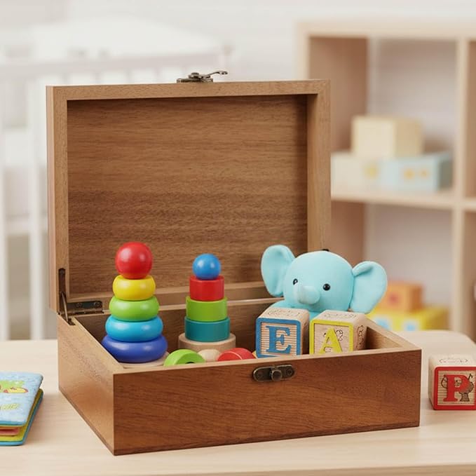 Personalized Baby Memory Pine/Walnut Wooden Box for Keepaske, Custom Newborn Gifts Engraved Wood Box with Lid, Baby Shower Gifts for Boys Girls Keepsake Storage Boxes