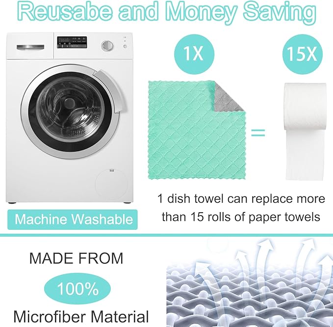 12 Pack Kitchen Cloth Dish Towels, 12x12 inch Soft Premium Dishcloths, Absorbent Microfiber Cleaning Cloth for Cleaning Dishes, Kitchen, Bathroom, Car