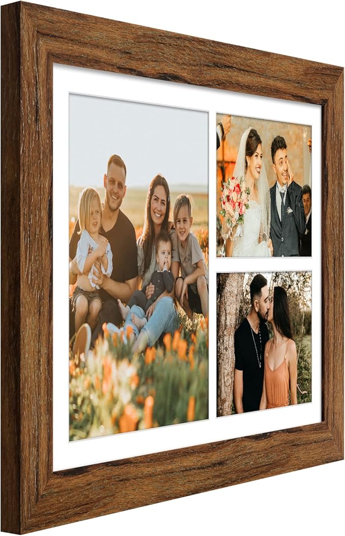 11x16 Picture Frame Display 3 opening Picture Frame 5x7 and 8x10 Collage,Multi Photo Frame with Mat,Plexiglass,Horizontal and Vertical Formats for Wall Decor,Carbonized Brown Wood Grain